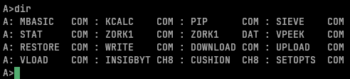 Directory listing of A drive