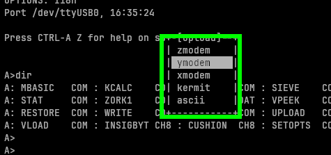 Minicom ymodem send